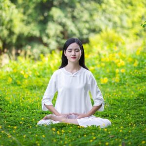 woman, grass, meditation